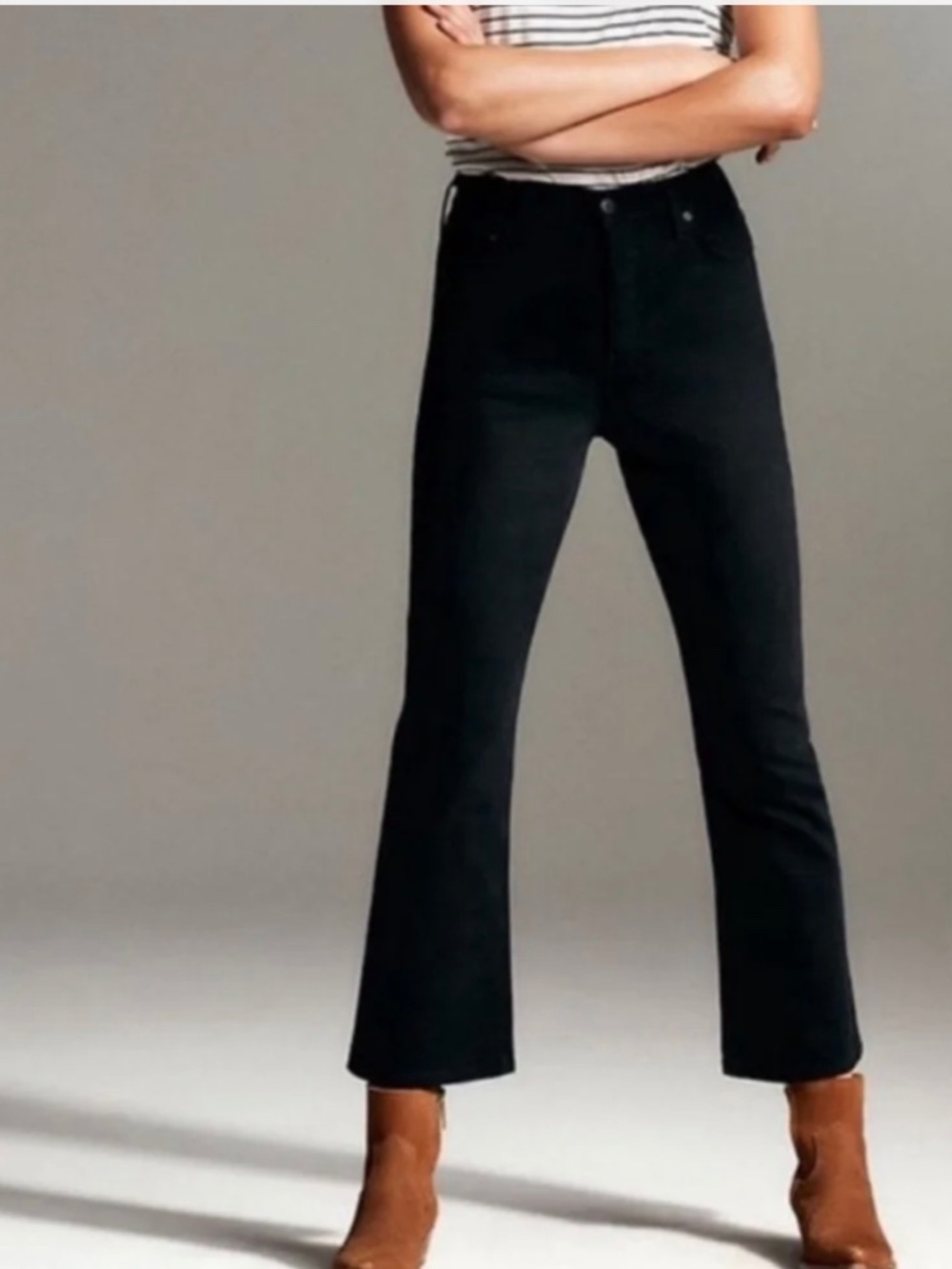 Aritzia Denim Forum Bailey High Rise Crop Flare Jeans in Black Sz 27